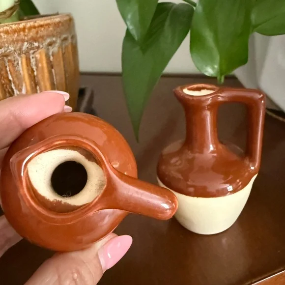 Vintage Miniature Brown & Ivory Ceramic Jugs | Set of 2 | 3.25” H - Picture 4 of 9